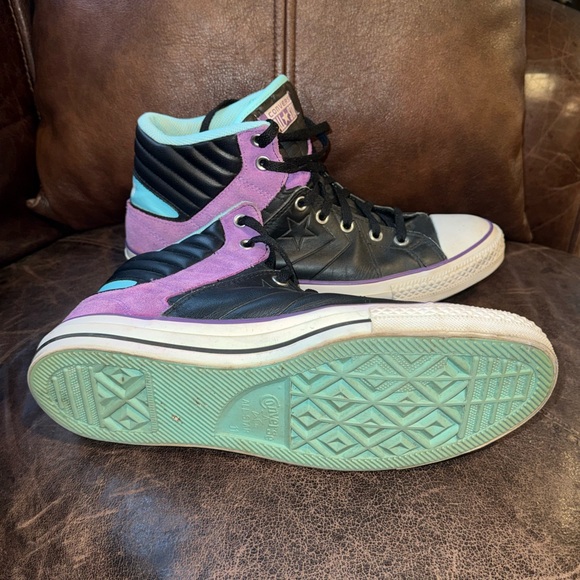 Converse Men’s Chuck Taylor Black, Purple, and Teal Leather Sneakers - Picture 10 of 12